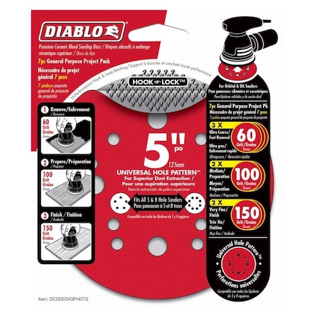 Diablo 5 in Dia, 12 holes, Ceramic, 60/100/150 Grit DCD050VGPH07G
